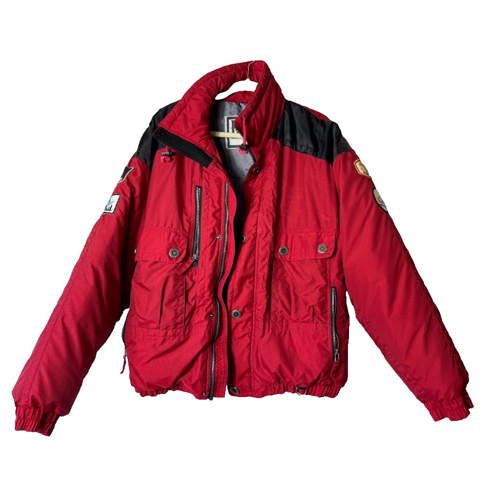 Fall Line Vintage Ski Jacket Womens L Red Down Retro Apres Ski Vail Patch Coat